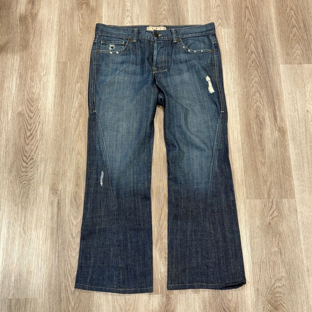 William Rast Engineered Flare Jeans Men Sz 38 (Tagged 36) USA Distressed Blue